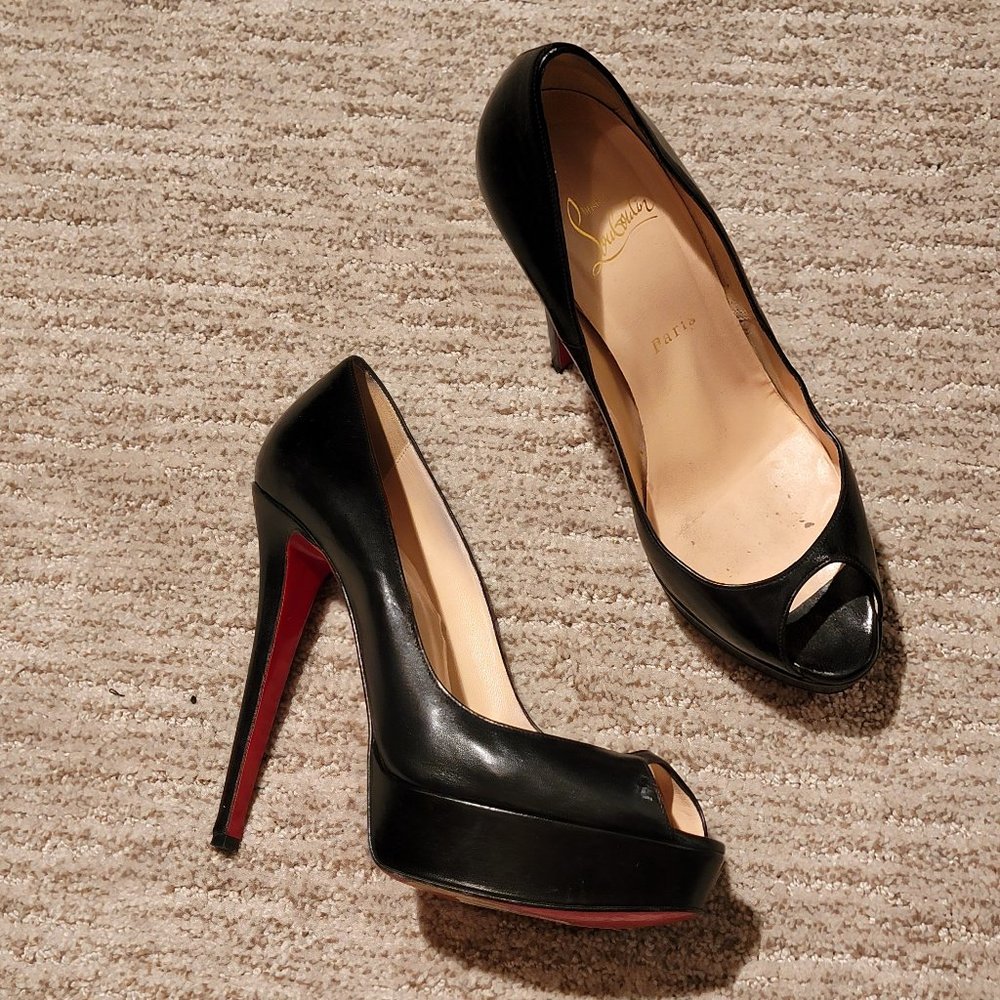 Christian Louboutin Black Leather Platform Peeptoe Pumps